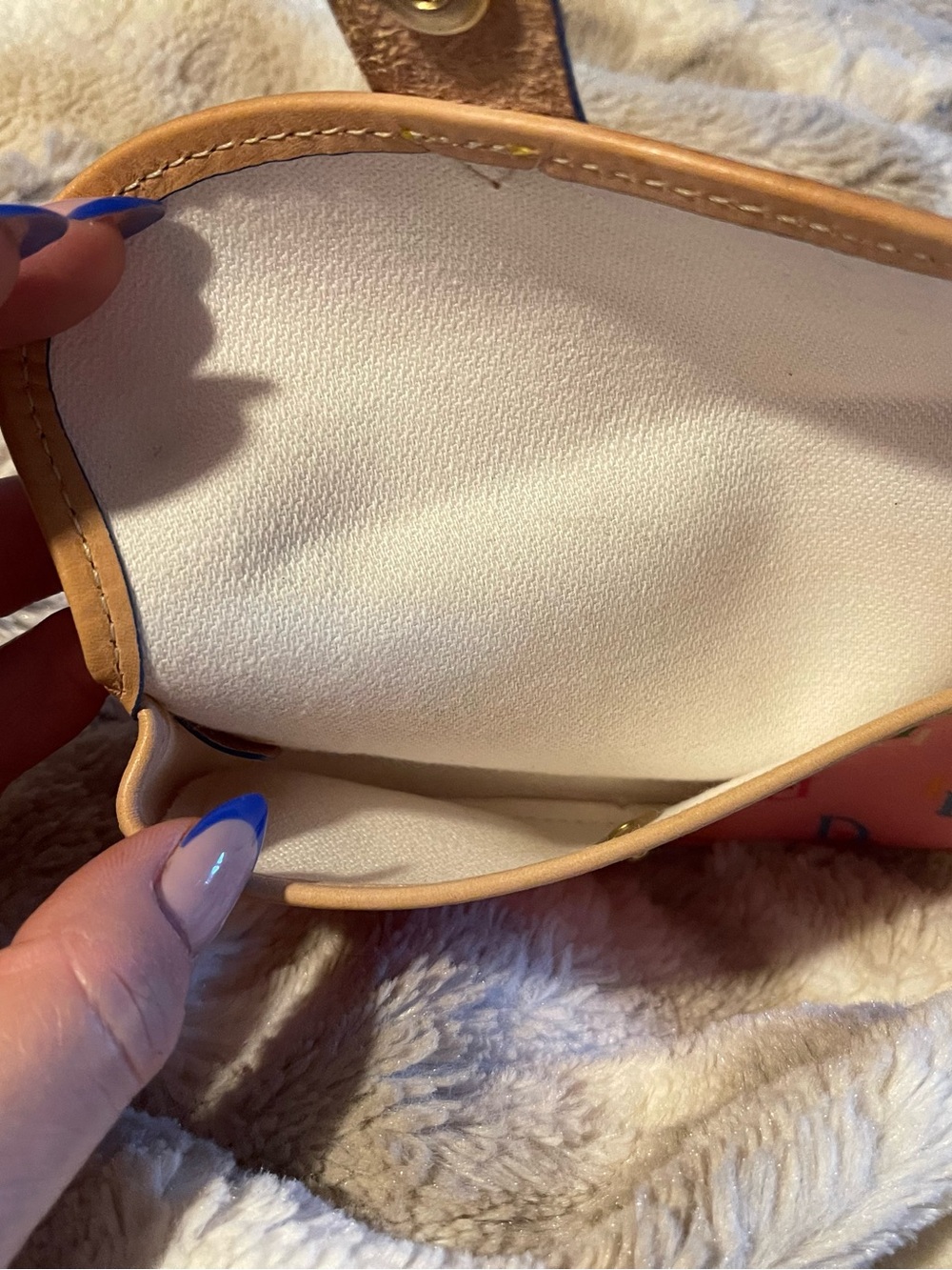 Dooney & Bourke Pink Multicolor DB Logo Wristlet with Tan Trim - Picture 9 of 13